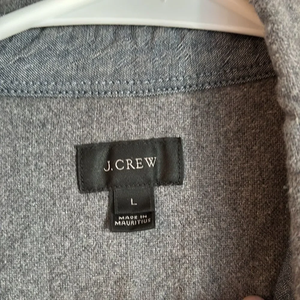 J. Crew Gray wool flannel Button-Down Shirt Brown leather Elbow Patches men’s LG